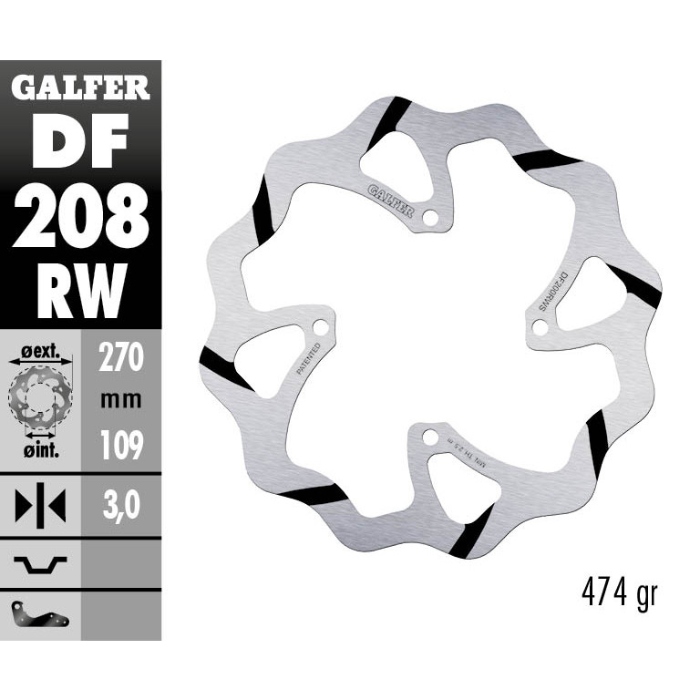 Brake disc Galfer Race Kawasaki KX 250 (06-08) front maggiorato DF208RW
